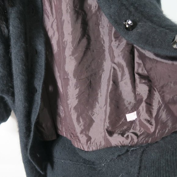 Vintage Black Fuzzy Button Up Cardigan M/L Japanese Sequin Fur Bead Embellished - Picture 4 of 10